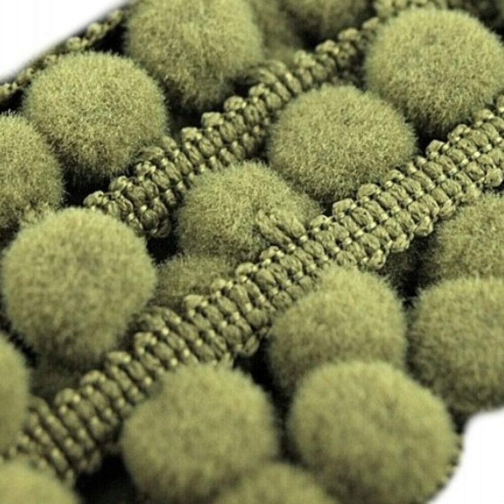 5 metres of POM POM Trim Quality Pompoms 10mm Bobbles 18mm Total Width Tape (Khaki)