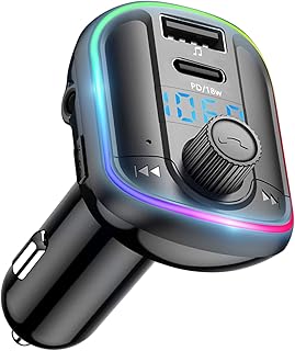 Bluetooth FM Transmitter Handsfree Car Kit with USB C Ports, Leguwu Wireless Bluetooth 5.0 FM Radio Adapter for Car with PD18W Type C and QC3.1 USB Ports, HiFi Sound Quality for Calling and Music, Easy Operation, 10 Backlits