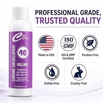 COLOR CAPTUR 40 Volume Cream Hair Developer High-Lift Activator for Blonde & Lightening | Aloe Vera, Paraben-Free, Sulfate-Free, Cruelty-Free | Non-Drip Formula | Made in USA | 4 oz