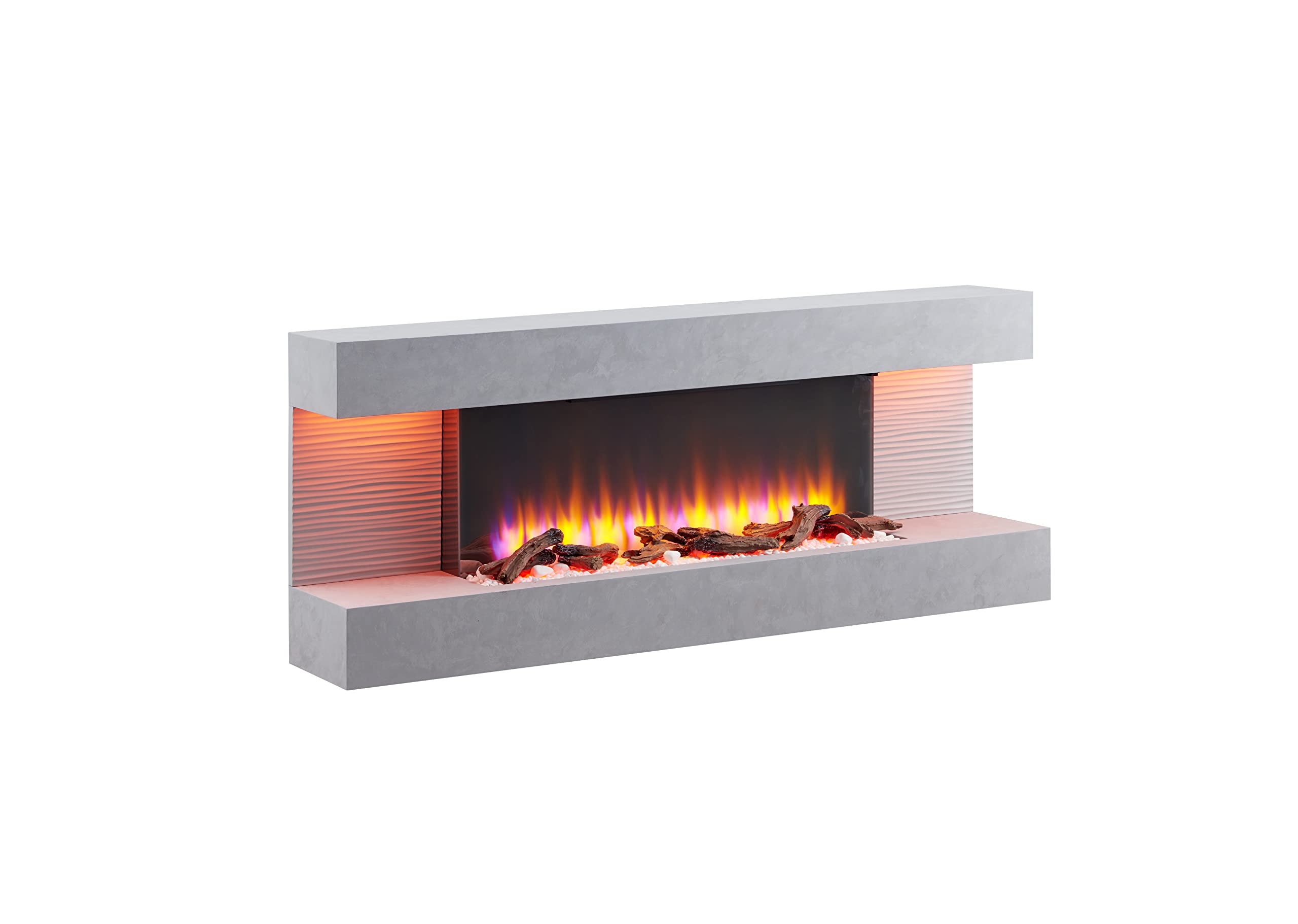 FLAMME Kingston Wall Mounted Electric Fireplace White with 3 Flame Colours and 13 Mood Lighting Options 1.8kW heater