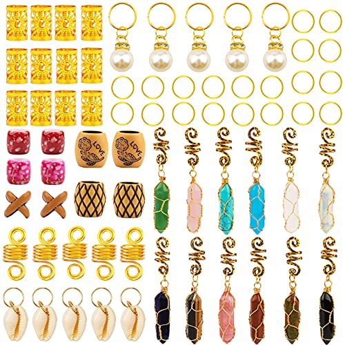 Messen 69 Pcs Dreadlocks Jewelry Handemade Crystal Wire Wrapped Braids Hair Accessories Imitation Wood Beads Aluminum Hair Cuffs Hair Coils Hair Rings Pearl Hair Pendants For Hair Decoration (Gold) #TOP2
