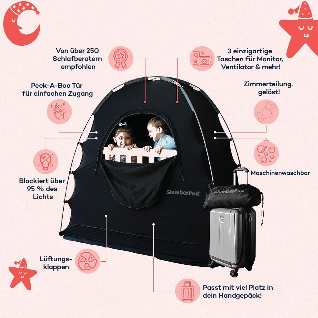 SlumberPod Portable Privacy Pod Blackout Canopy Crib Cover, Sleeping Space for Age 4 Months and Up with Monitor Pouch and Zipper, Blackout Cover, Travel Crib Canopy