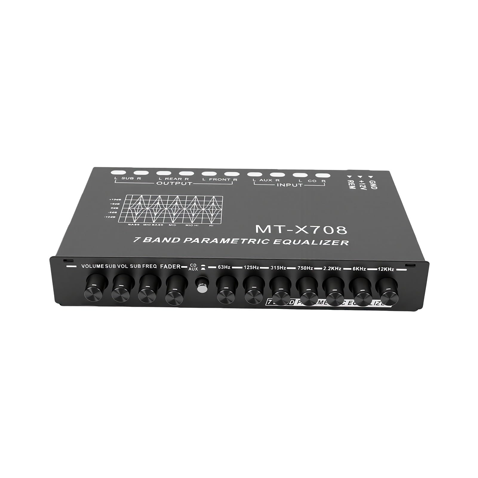 Tbest Equalizzatore per Auto a 7 Bande con Uscita Subwoofer 12V Sei