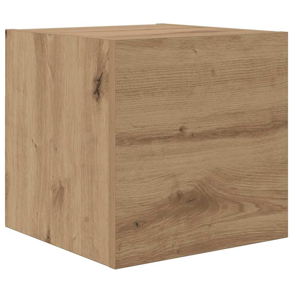 Mueble de TV montado en la pared de 7 piezas de madera de roble Artisan, con puertas y compartimentos para sala de estar, diseño que ahorra espacio, fácil montaje en pareja