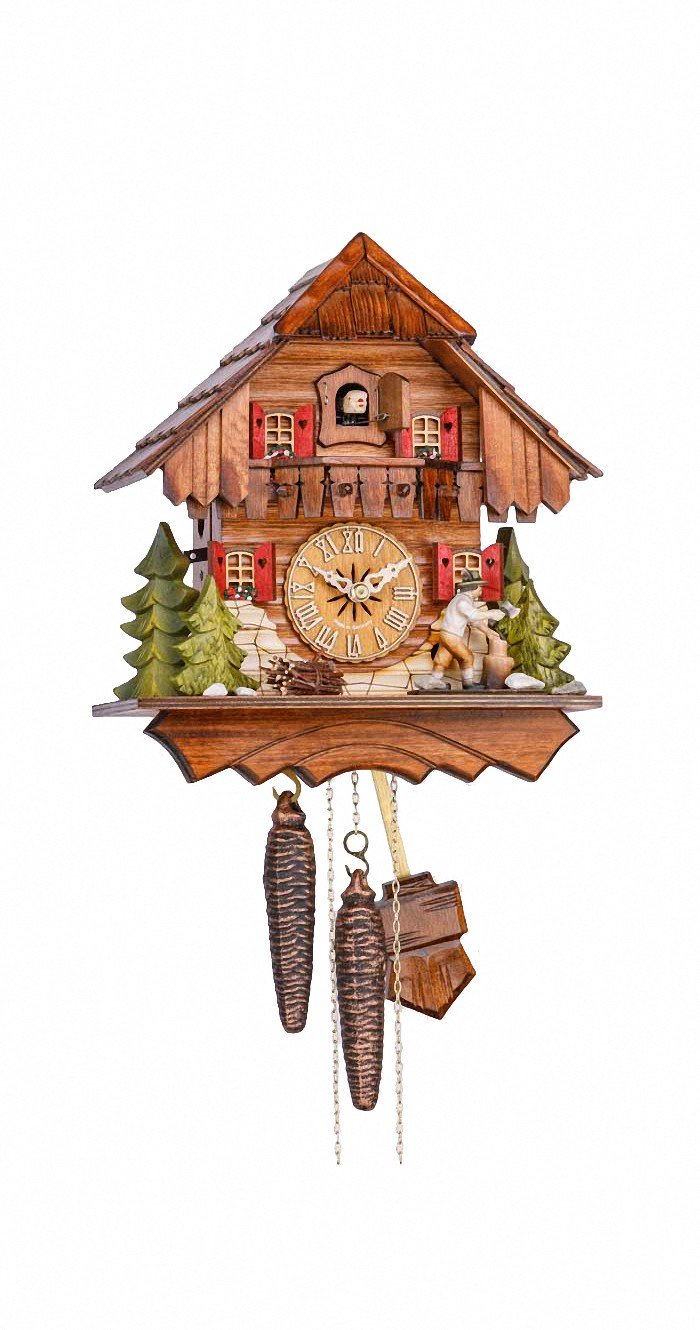 Cuckoo Clock Black Forest house with moving wood chopper KA 1633 EX