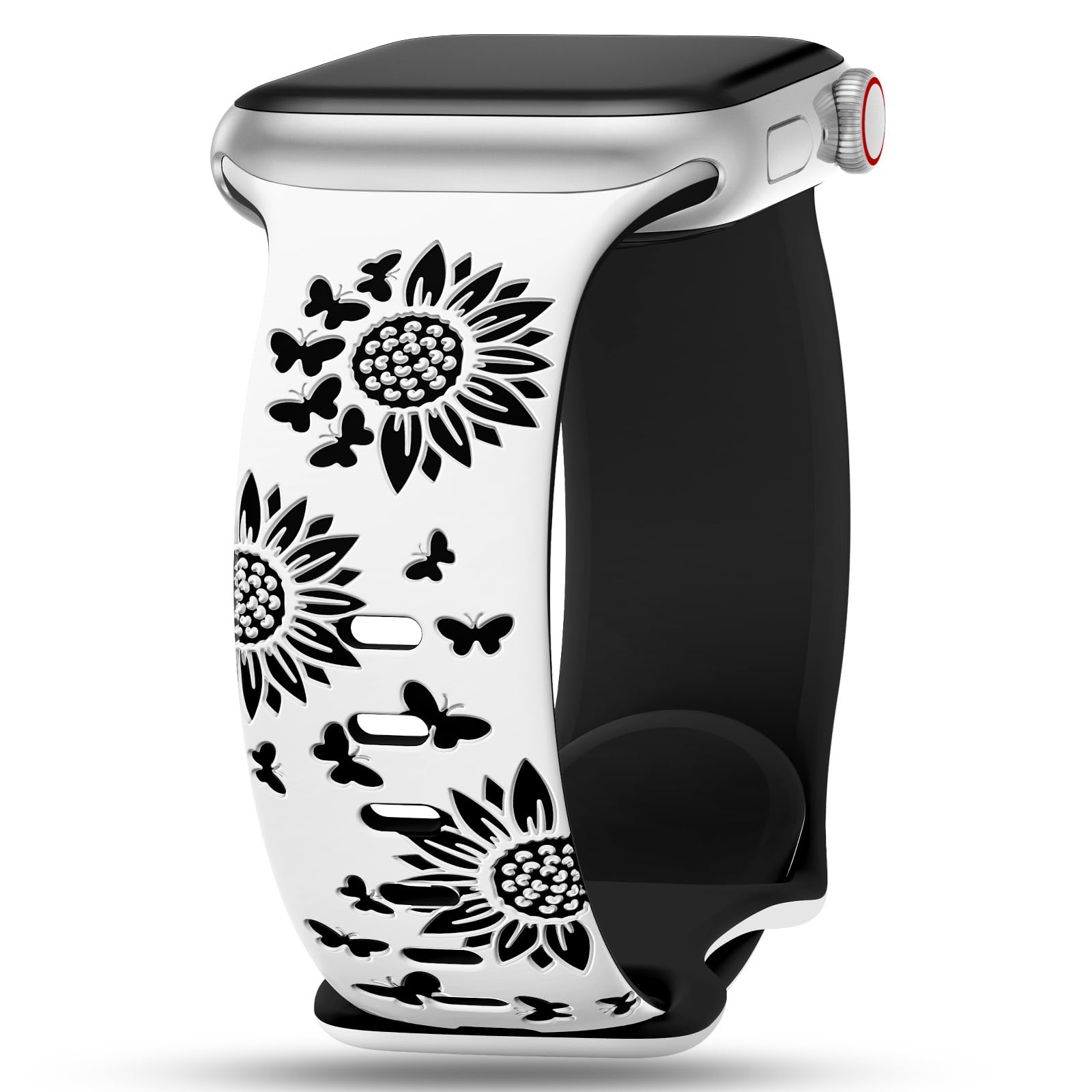 Sunnywoo Floral Engraved Band Compatible with Apple Watch Band 38mm 40mm 41mm 42mm 44mm 45mm 46mm 49mm for