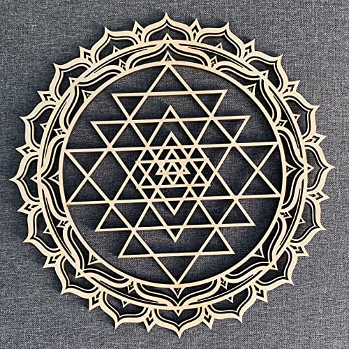 Image of Tucocoo 4pcs Sacred Geometry Wood Wall Art Set: Sri Yantra, Metatron's Cube, Seed of Life, Torus Yantra & Mandala - Unframed Wall Sculpture - Brown, Matte Finish - 12''x12''x0.2'' - Home Office Decor