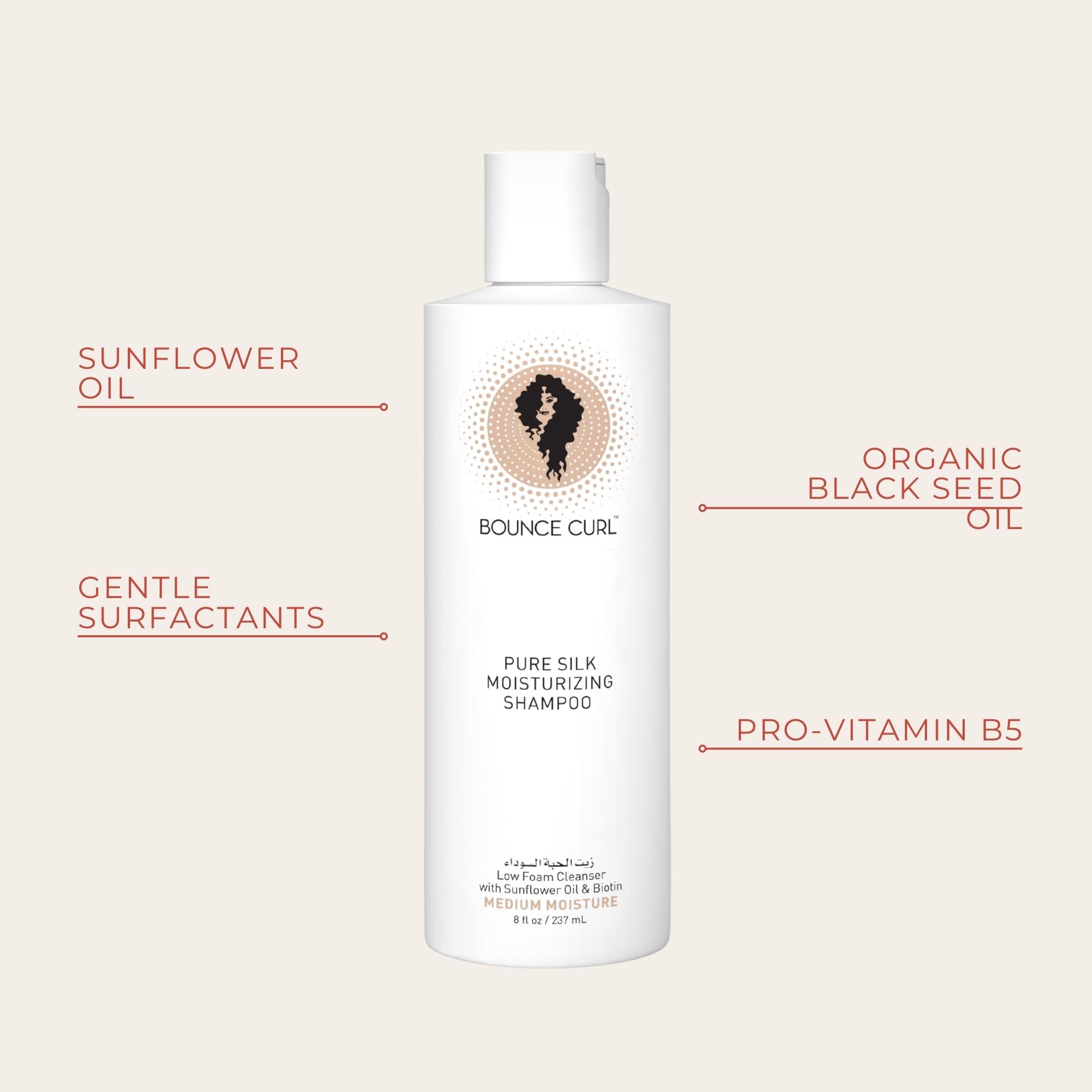 Bounce Curl Pure SIlk Moisturising Shampoo | Curly Hair Shampoo | Sulfate-Free | Curly Hair Product | 238ml