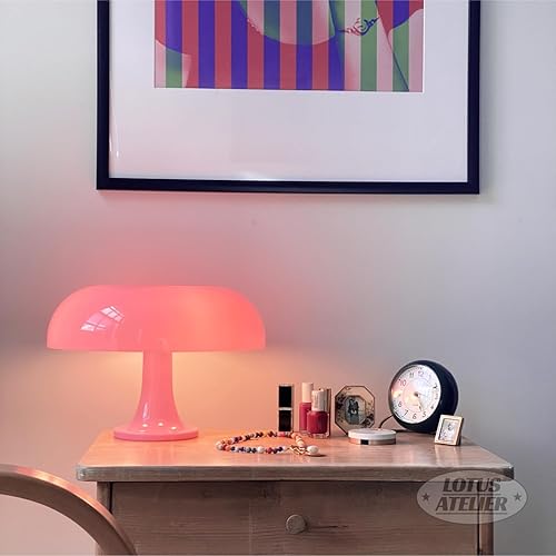 Miniatura 5 de Lotus Atelier Lámpara de hongo rosa claro para habitación, iluminación moderna estética para dormitorio, lámpara rosa retro para dormitorio de