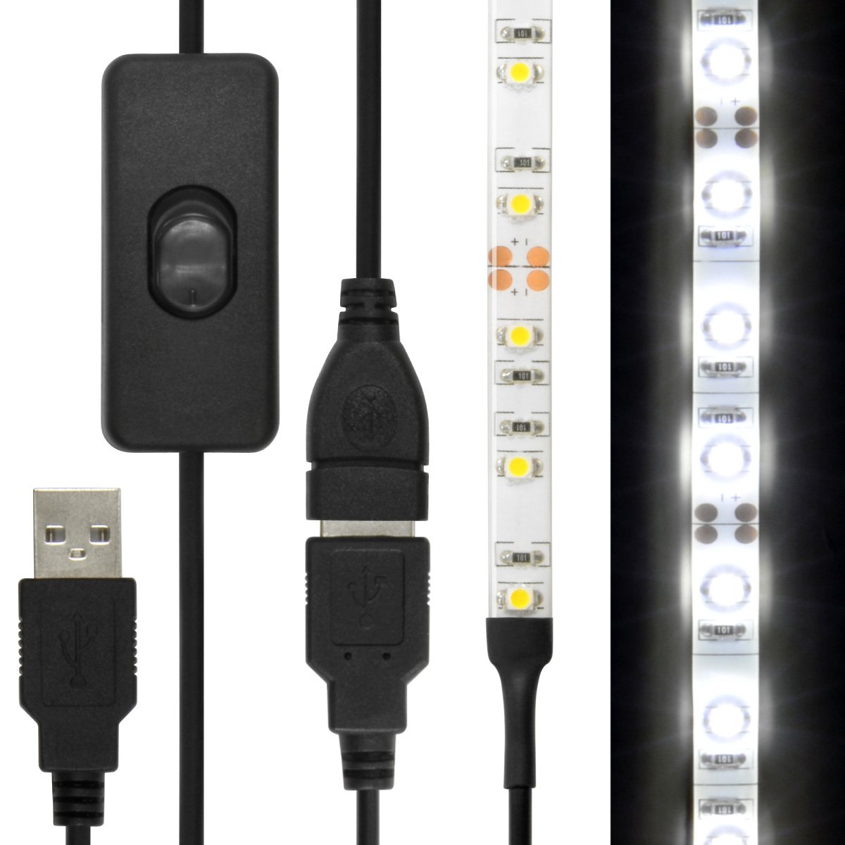 Amazon.co.jp: (ON/OFFスイッチUSB延長ケーブル付) LEDテープライト 貼