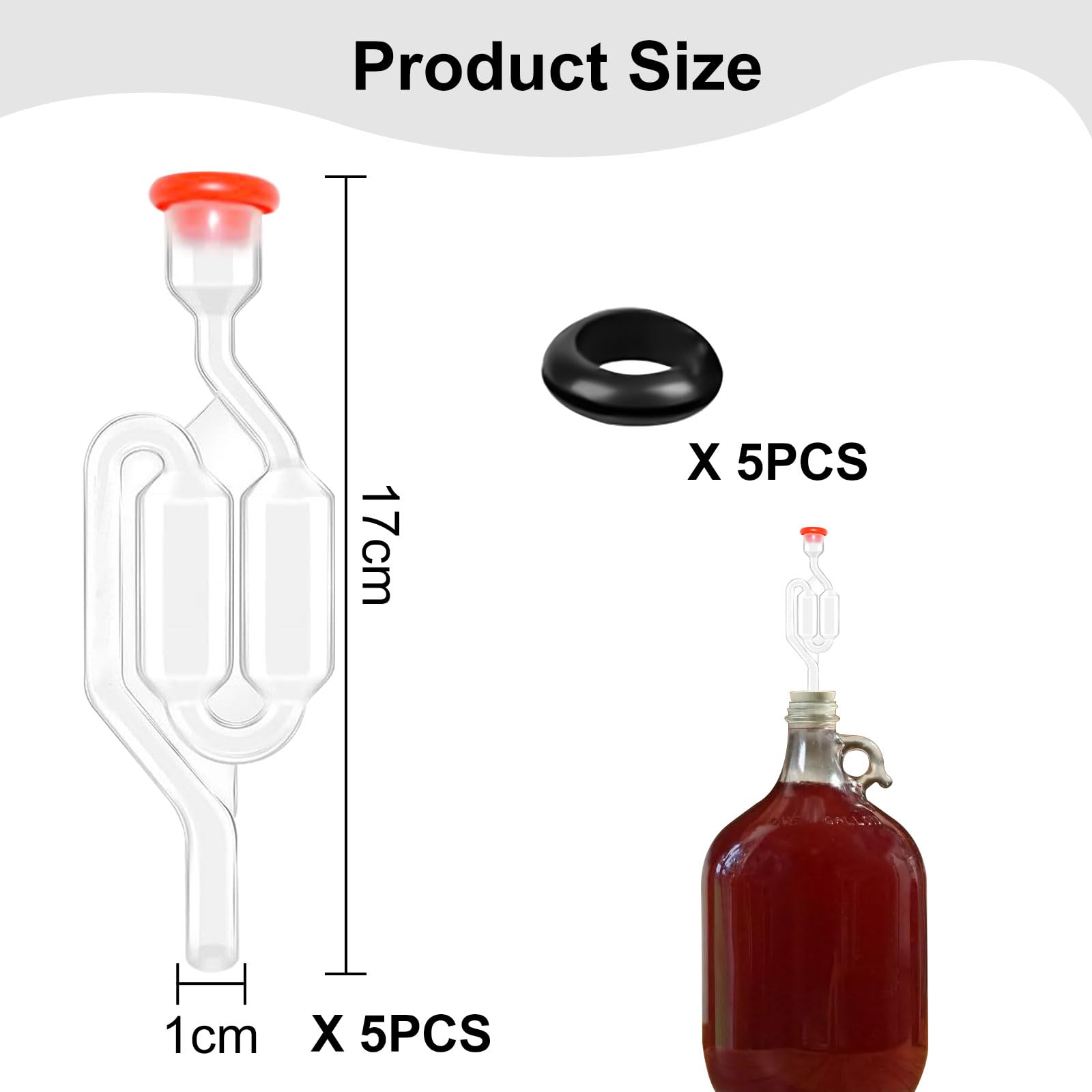 Tubicini di Fermentazione 5Pcs Valvole Sigillate Airlock Gorgogliatore Fermentazione Airlock Trasparente in Plastica da 10 mm con Tappo per Kit di Fermentazione per Birra Fatta in Casa