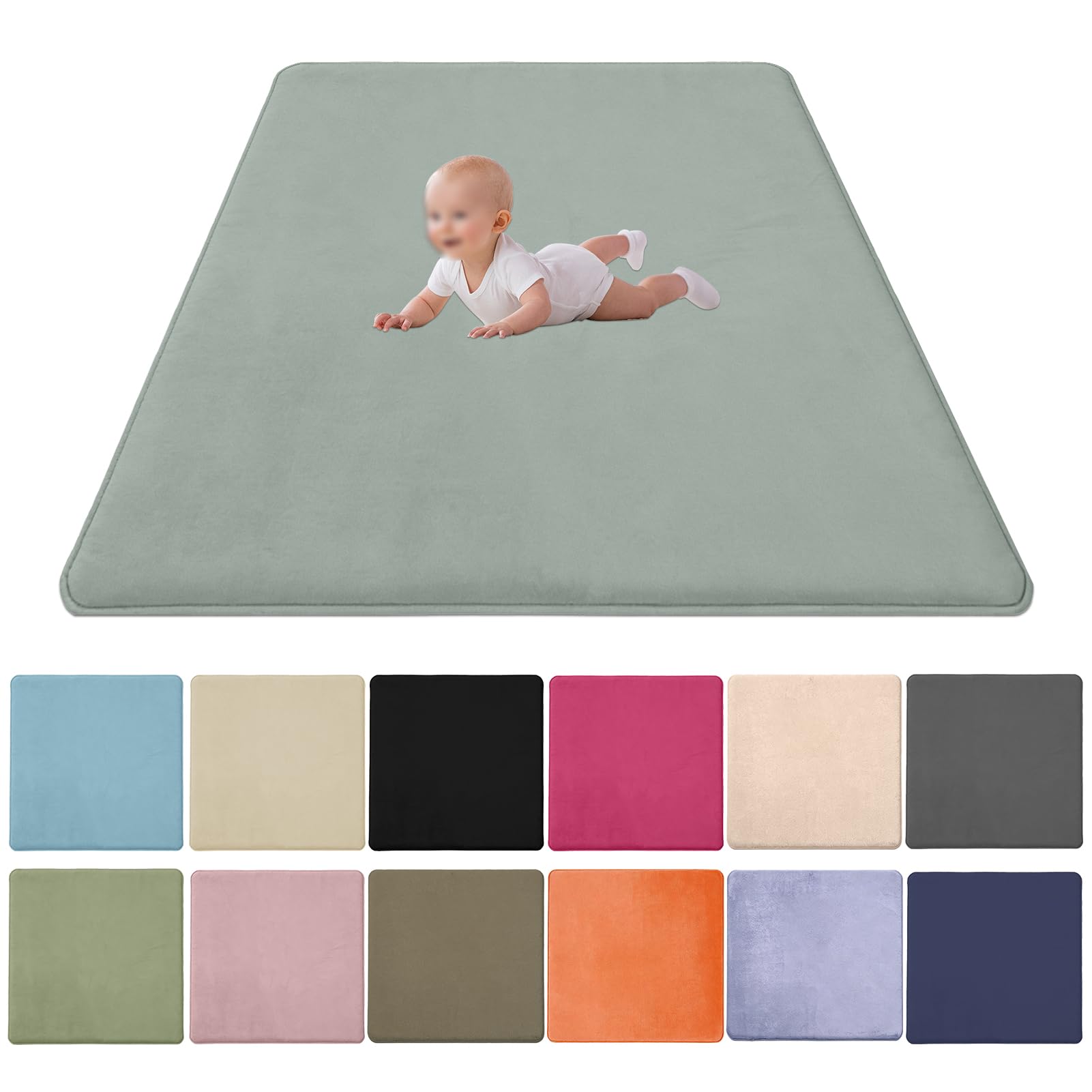 Zteiuqx Baby Play Mat, Coral Velvet Activity Rug for Tummy Time, Non-Slip Nursery Floor Mat for Infants, Kids 2CM Thick Memory Foam Crawling Mat 90x150cm/35.43x59.06inch — image 1