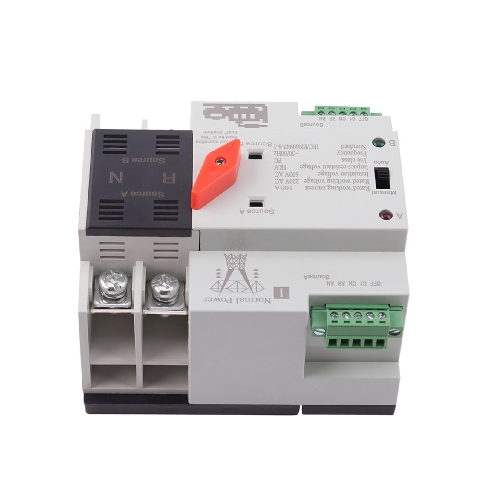 Commutateur de transfert automatique à double puis W2R 2P 100A 220V Mini commutateur de transfert automatique de puissance ATS commutateurs de sélecteur électrique disjoncteurs partie génératrice