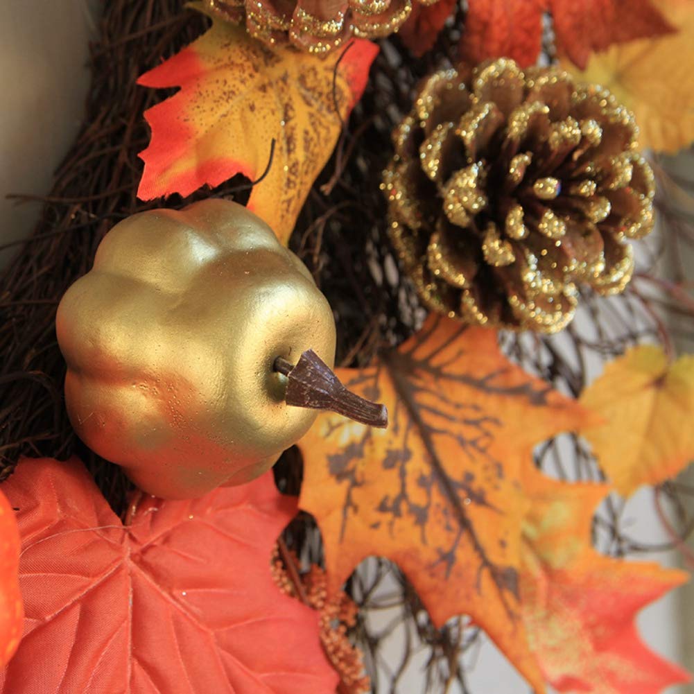 Guirnalda de Hojas de Arce de Calabaza Artificial, Vacaciones de otoño, Día de Acción de Gracias, Guirnalda Colgante de Pared para Puerta Delantera, decoración de Cosecha para el hogar de 60CM