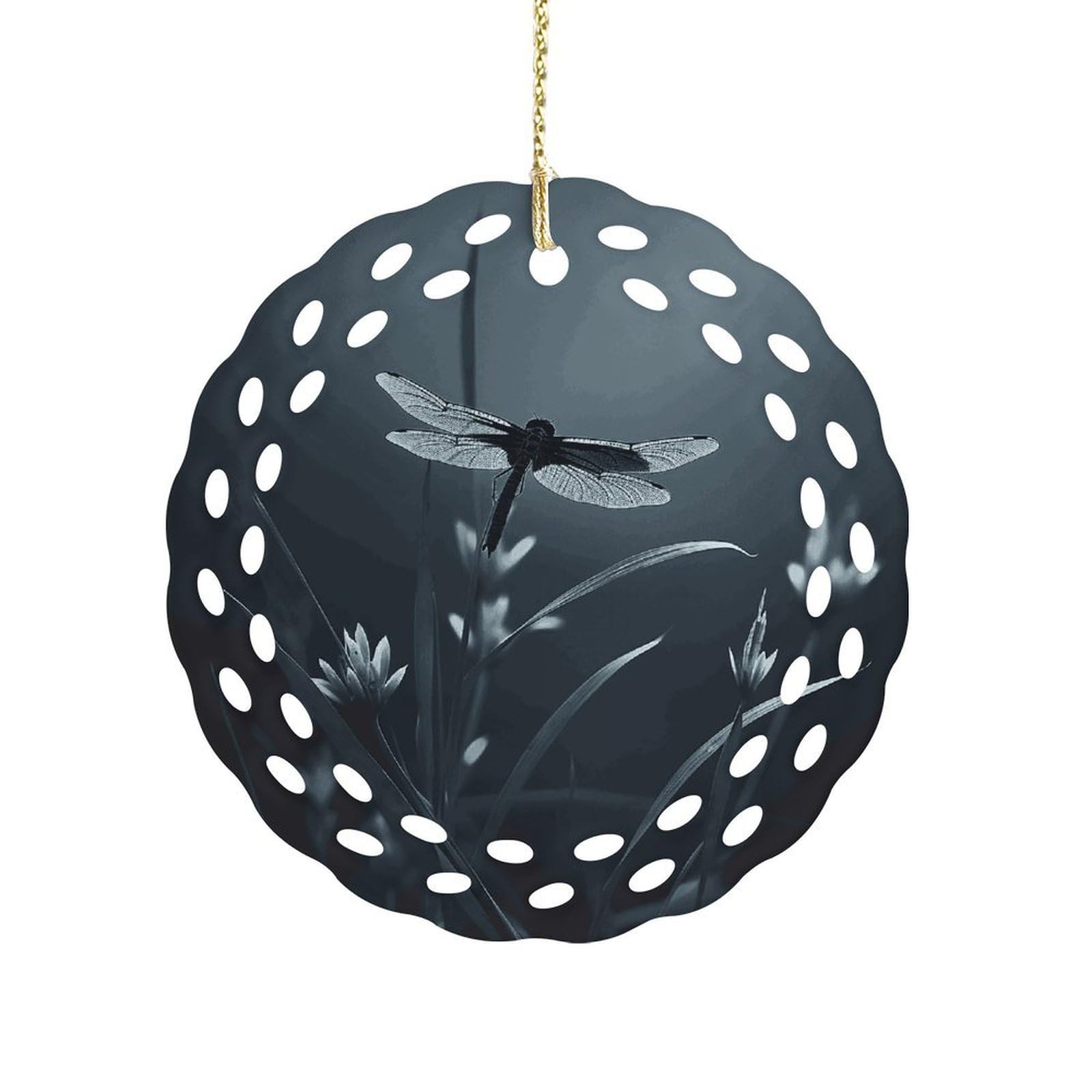 Fodpand Women's Style Dragonfly Silhouette Ceramic Ornament For Home Decor 3.2" Round Tree Decoration Christmas Ornaments For Men Double-Sided Design