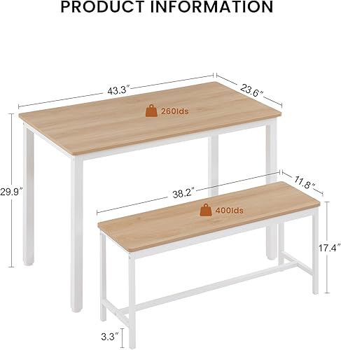 Miniatura 4 de Dining Table Set, Bar Table with 2 Dining Benches, Kitchen Table Counter with Chairs, for Kitchen Breakfast Table, Living Room, Party Room, Natural