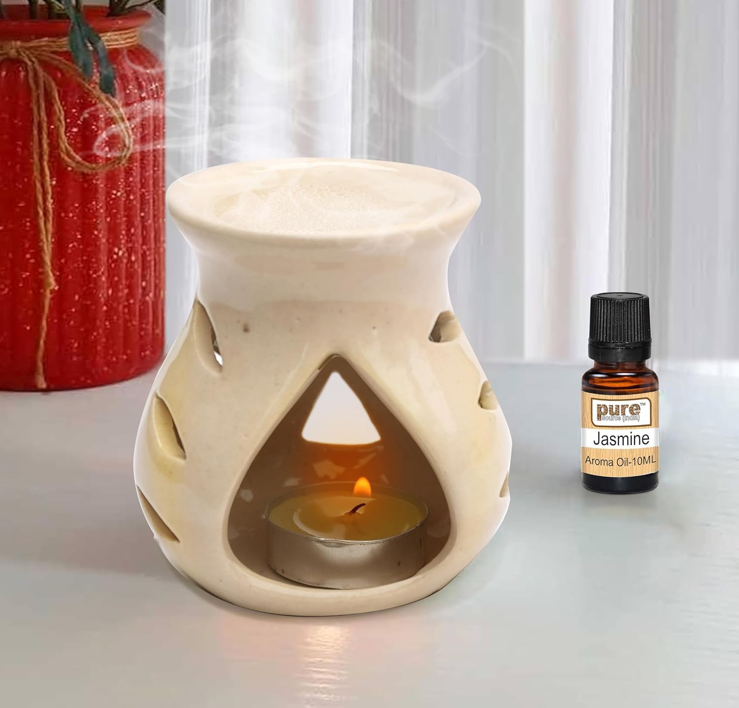 Pure Source India Ceramic Aroma Burner with Tealight, Pack of 1 (White) 4