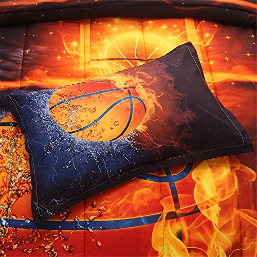 A Nice Night Basketball Print,With Fire And Ice Pattern, Comforter Quilt Set Bedding Sets, For Boys Kids Teen (Basketball, Full) #TOP3