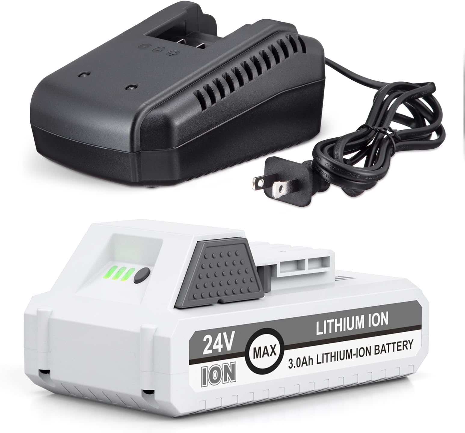 LORDONE 3.0Ah 24VBAT-LTE Replacement Lithium-iON Battery+Fast Charger for Snow Joe 24V Cordless Power Tools Starter Kit Compatible with Snow Joe 24VBAT-LTE 24V ion+Models