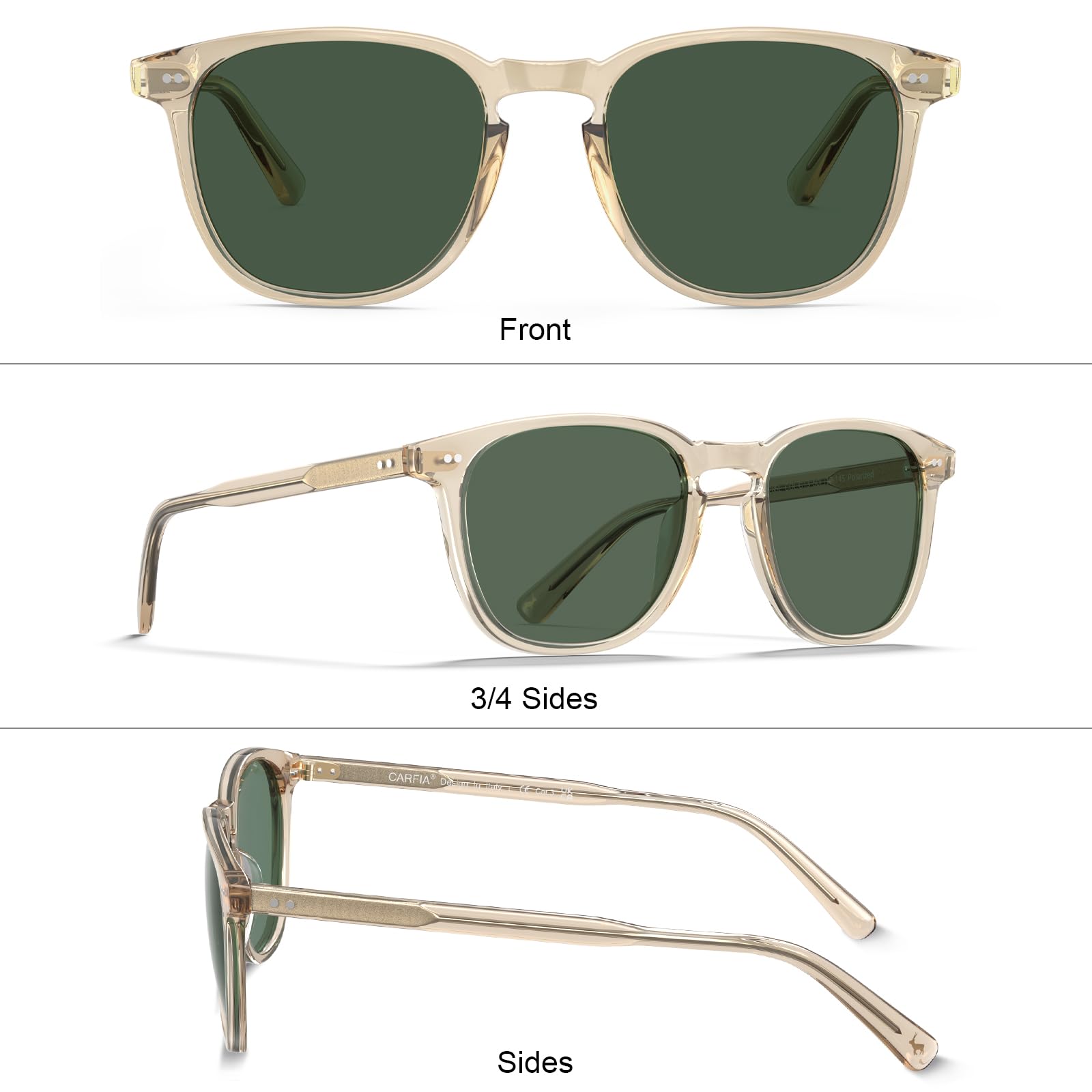 Carfia Occhiali da sole polarizzati da uomo classici quadrati stile street | 100% protezione UV400 occhiali ideali per la guida e la pesca
