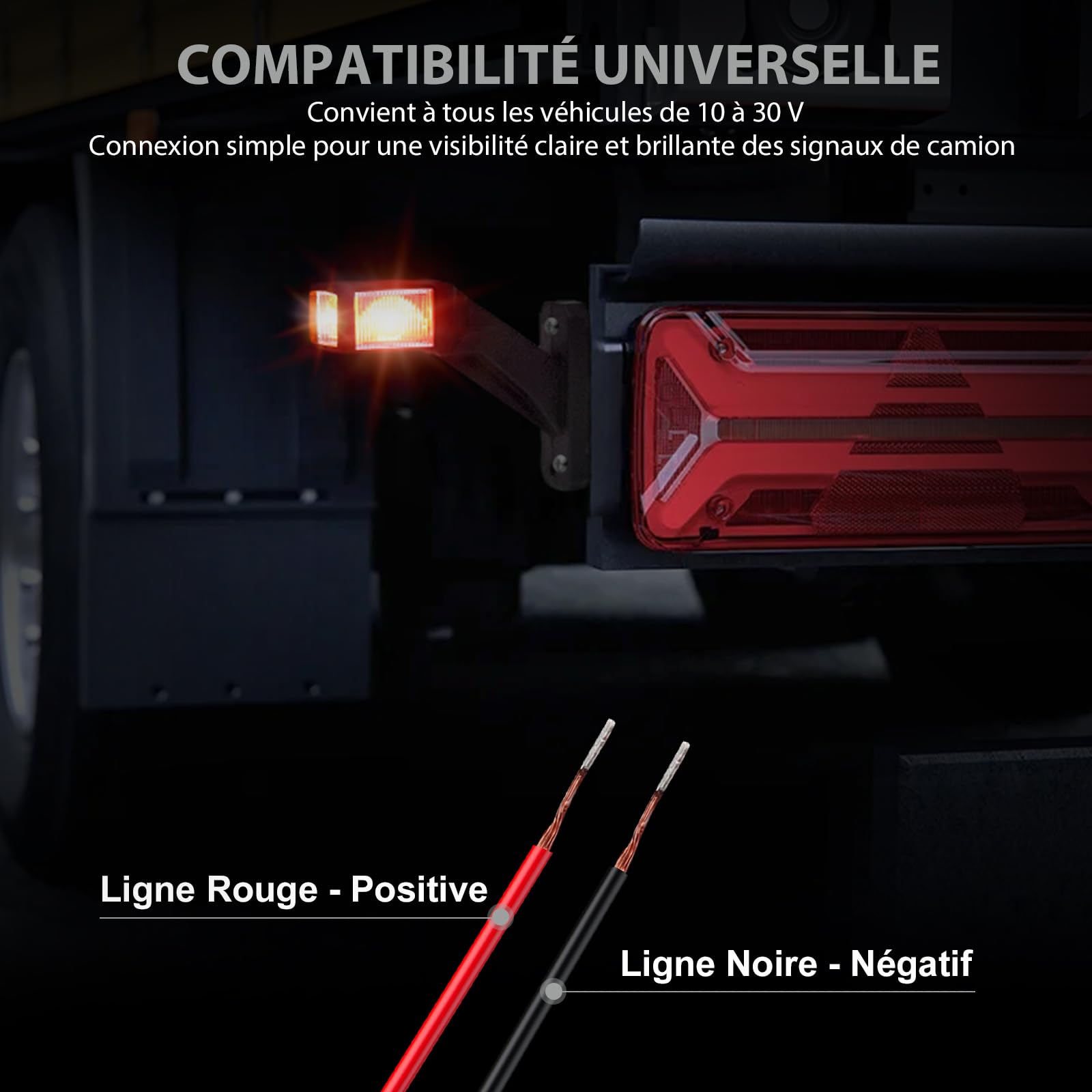 Justech 2x Feux de Gabarit Latéraux LED, Lumière de Position 6 LED Homologuée E-Mark, IP65 Étanche, Feux Latéraux à 3 Couleurs Haute Luminosité pour Camions/Remorques/Camping-Cars 10V-30V