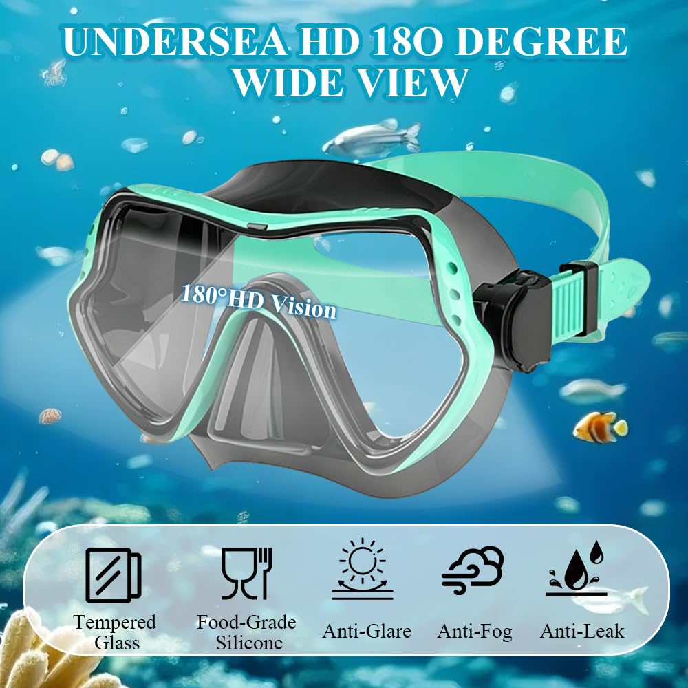 Kit da Immersione per Adulti, Maschera da sub a Tenuta Stagna, Boccaglio a Secco con Maschera Antiappannamento, Set da Snorkeling per Uomo e Donna, Attrezzatura Subacquea a Tenuta Stagna per Immersion