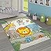 Paco Home Kinderzimmer Teppich Bunt Grün Fröhliche Tiere Zoo Dschungel Muster 3-D Design, Grösse:140x200 cm