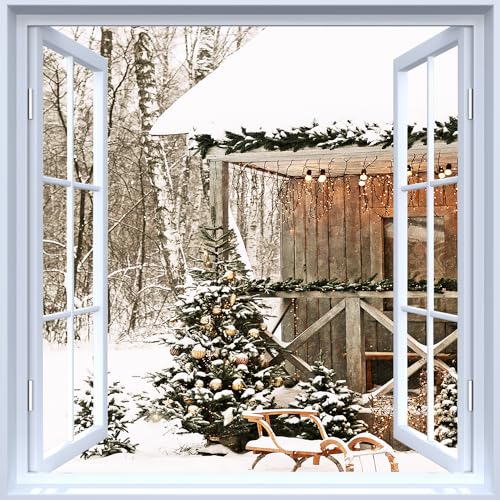 Image of Sabrikas Let Your Creative Spirit Run Free Christmas Wall Art Decoration with Christmas Tree Snow Winter Wonderland Scene Mural Gardens Shower Curtain Tapestry Backdrop