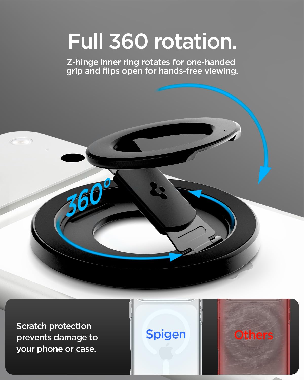 Spigen O-Mag MagFit+ Anneau MagSafe [Double Charnière] Support Anneau | Aimant Double Face pour iPhone 17, 17e, 16, 15, 14, 13 12 et Coques MagSafe pour Samsung S26, S25, Pixel 10 – Noir