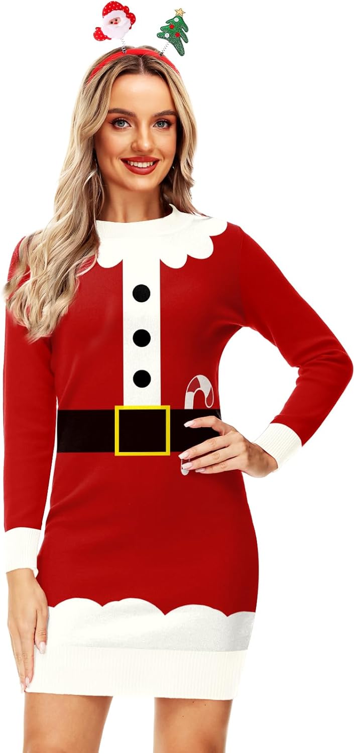 Deerose Women Christmas Sweater Dress Ugly Xmas Fall Winter Pullover Sweaters
