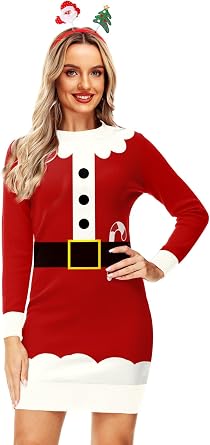 Deerose Women Christmas Sweater Dress Ugly Xmas Fall Winter Pullover Sweaters