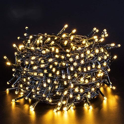 Quntis Luces Navidad Exterior Pilas, 40M 300 LED Guirnalda Luces Exterior Pilas con Temporizador 8 Modos, IP44 Impermeable Luces Arbol Navidad para Interior Exterior Bodas Fiesta, Blanco Cálido