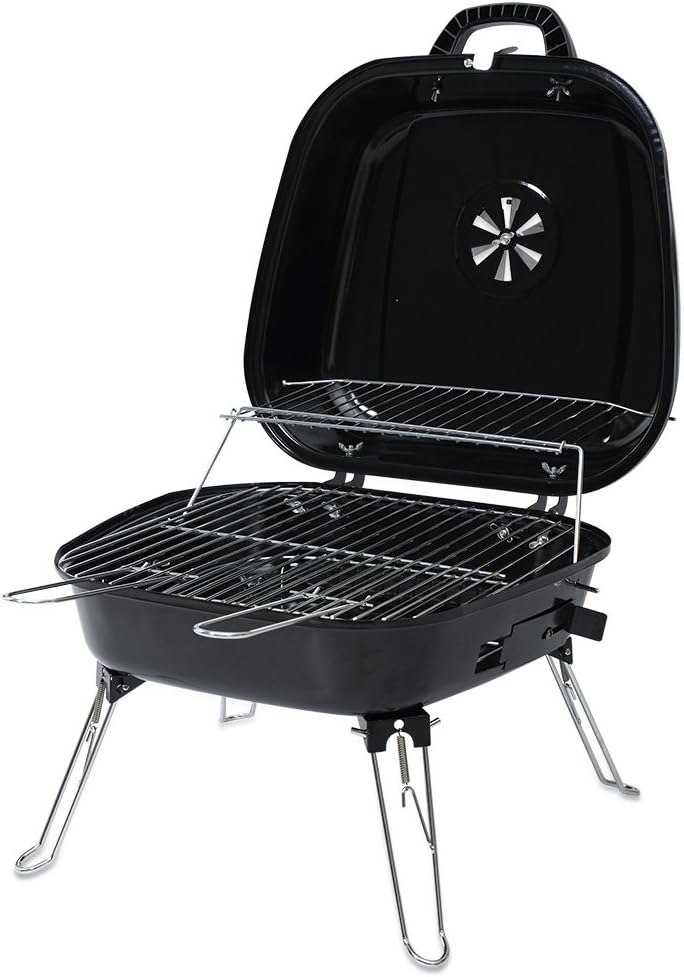 ISUMER Barbecue Charcoal Grill Stainless Steel Folding Portable BBQ Tool Kits Portable Folding Charcoal BBQ Grill (Black)