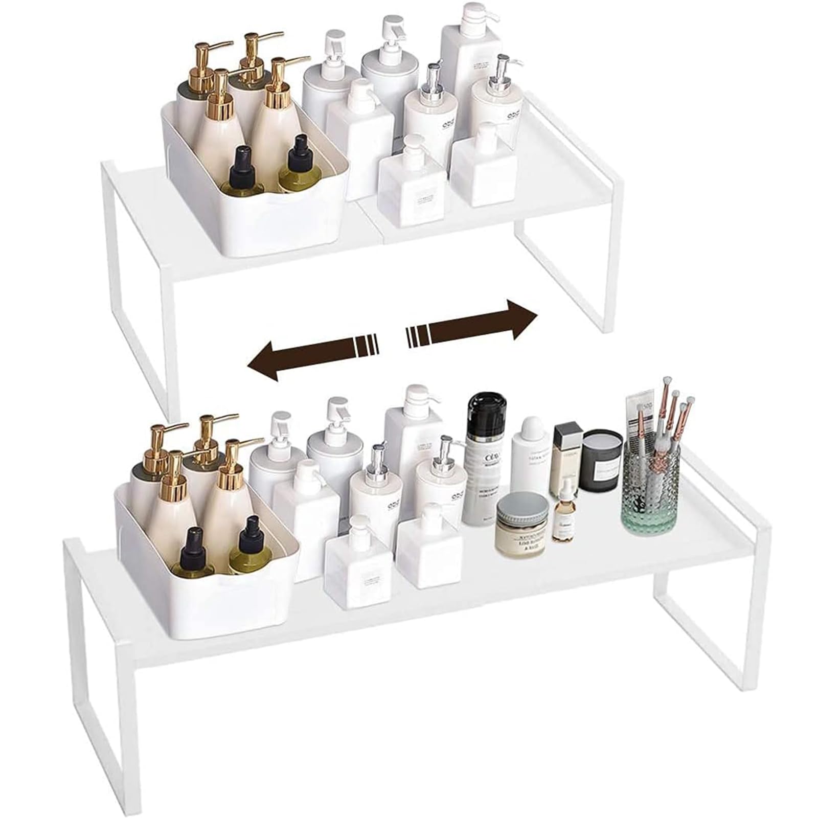 Taotigzu Estanterias almacenaje,Organizador Cocina,estanteria de Metal,Extensible, Apilable,36~60x21x 23cm,Blanco