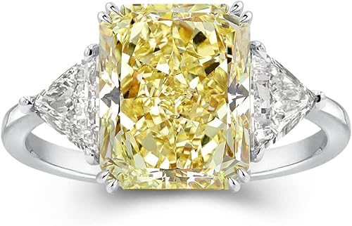 4.0CT Anillo de compromiso amarillo de corte radiante, rosa, transparente, anillo de compromiso S925 con piedras preciosas de color de 3 piedras