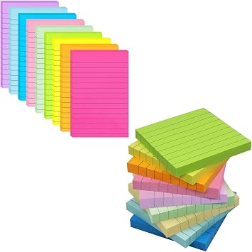 9 Pack 4X6 in Lined Sticky Notes and 9 Pack 3x3 in Lined Sticky Notes