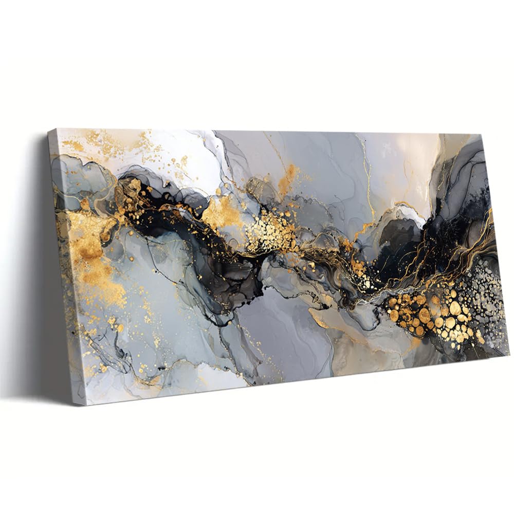 AEFOUU Luxury Golden Canvas Painting, Abstract Waves Prints Wall Art Modern Home Decor Classic Artwork Poster for Living Room(55x110cm/22x44in/Frameless)