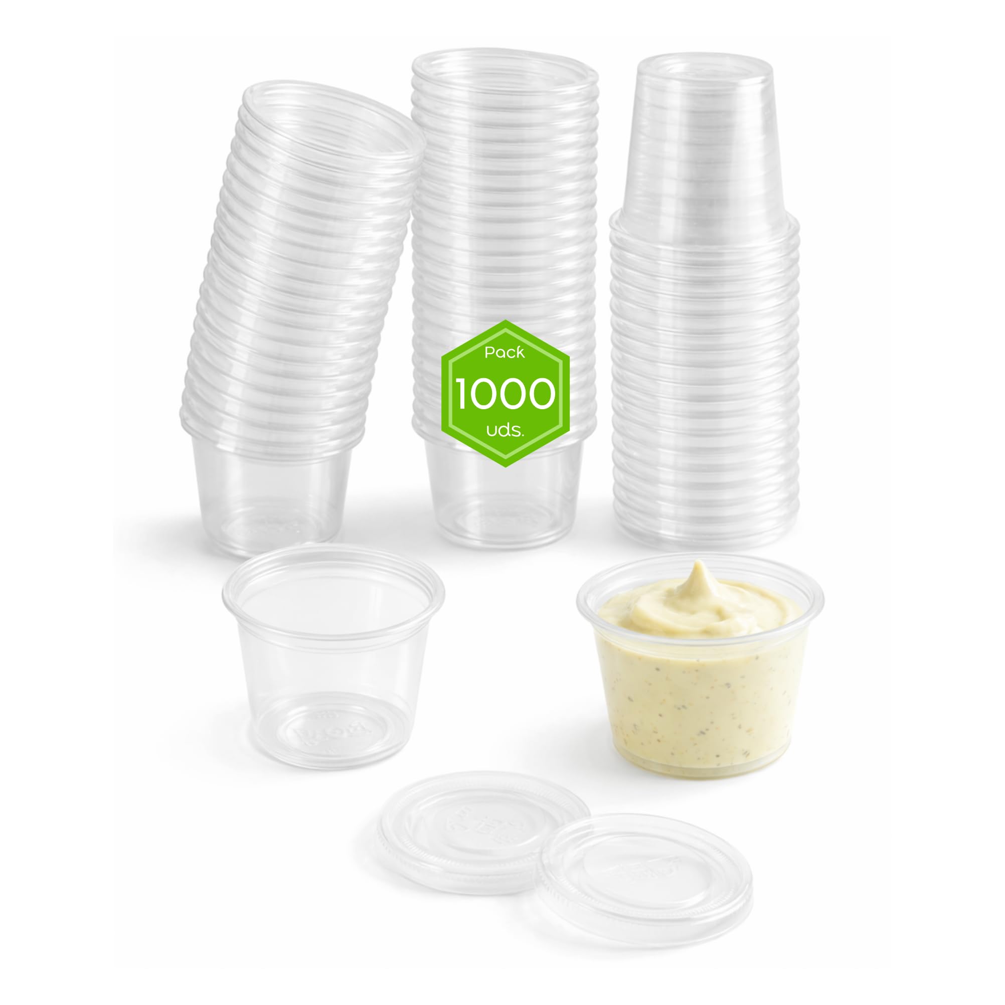 Atakito Salseros Plástico PET Transparente con Tapa – Mini Tapers de plástico 30ml 60ml 100ml – Envases Salsa Individuales Pack 100 300 1000 Unidades para Take Away Hostelería — view 6