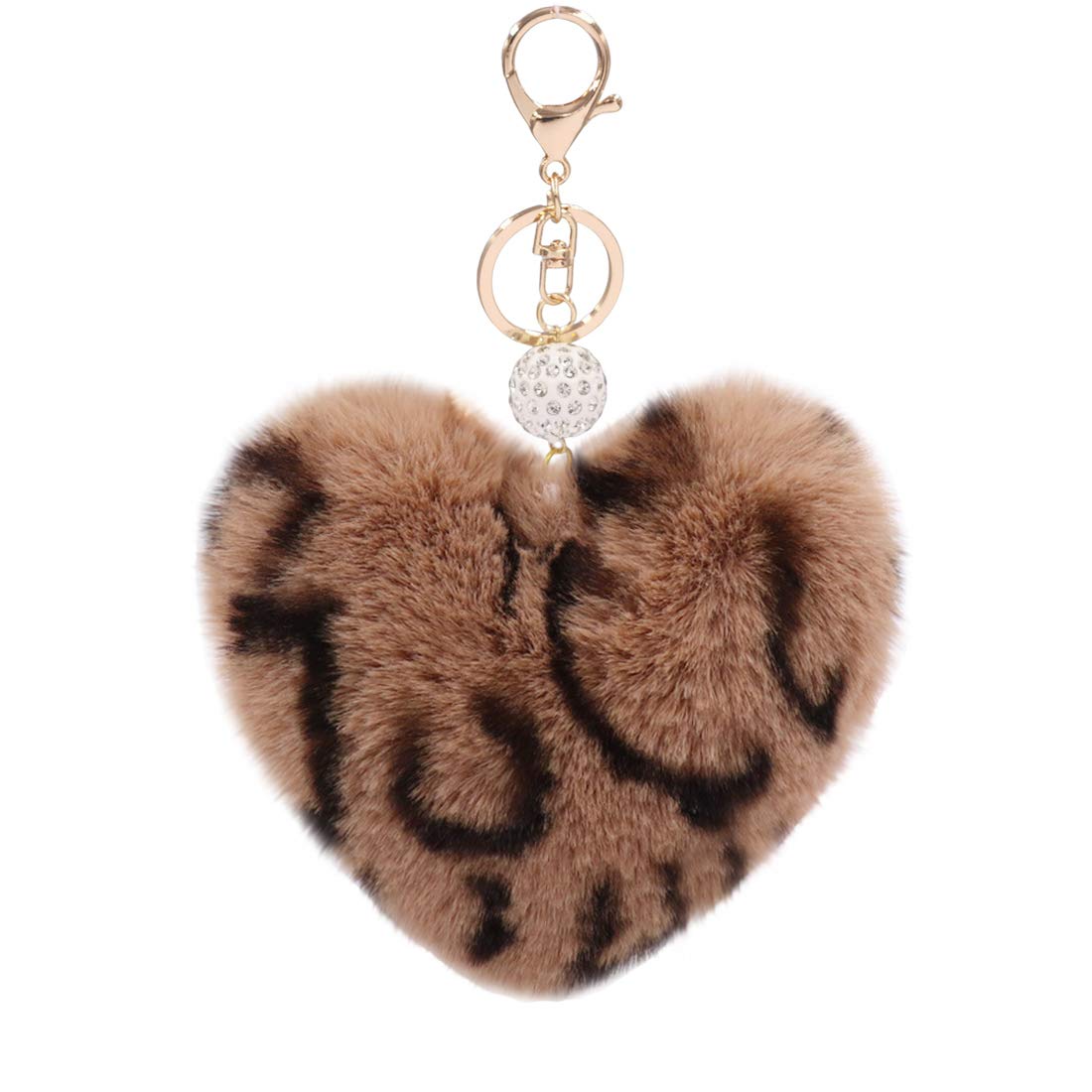 Women's Heart Faux Fur Pom Pom Key Chains Bag Accessory Puffball Keyring Backpack Charms for Girls