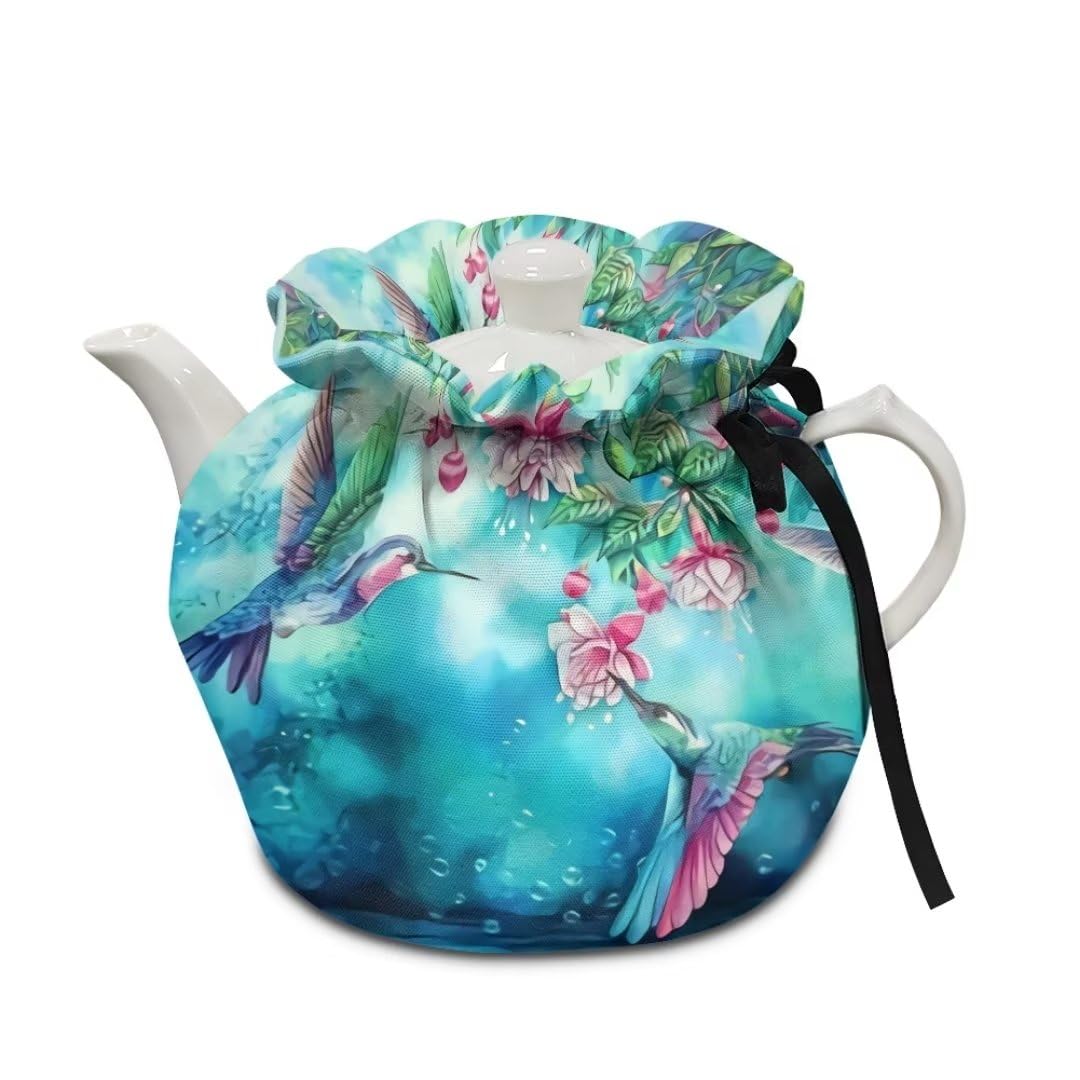 chaqlin Hummingbird Flower Teapot Cozy Cover Insulated Teapot Dust Cover Tea Cosy Keep Warm Teapot Cover Cozy Tea Kettle Dust Cover Home Kitchen Table Decorative Accessories
