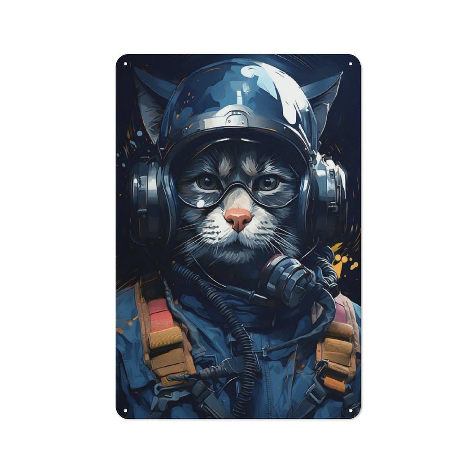 Junmoney Jet Pilot Cat With Goggles For Man Cave Or Games Room, Retro Tin Sign 30X20cm, A Christmas Gift For People Styling Man Cave And Games Room