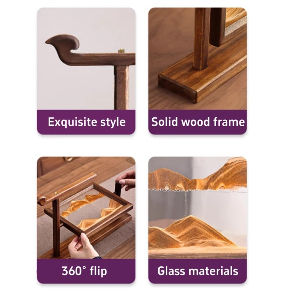 Decorazione in legno massello con sabbia mobile, decorazione per scrivania, clessidra paesaggistica per soggiorno, studio e dormitorio (grigio)
