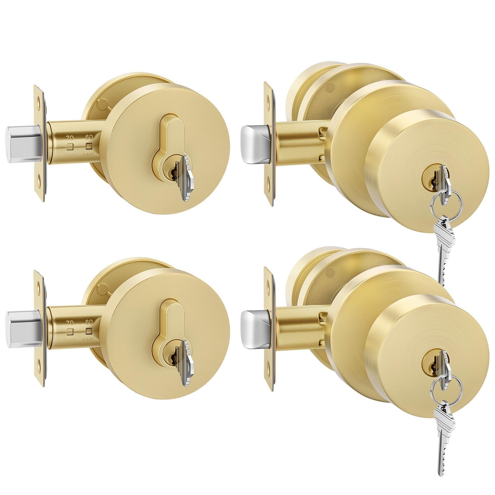 Photo 1 of Goldenwarm Brushed Gold Entry Door Knobs with Deadbolt (2 Pack)