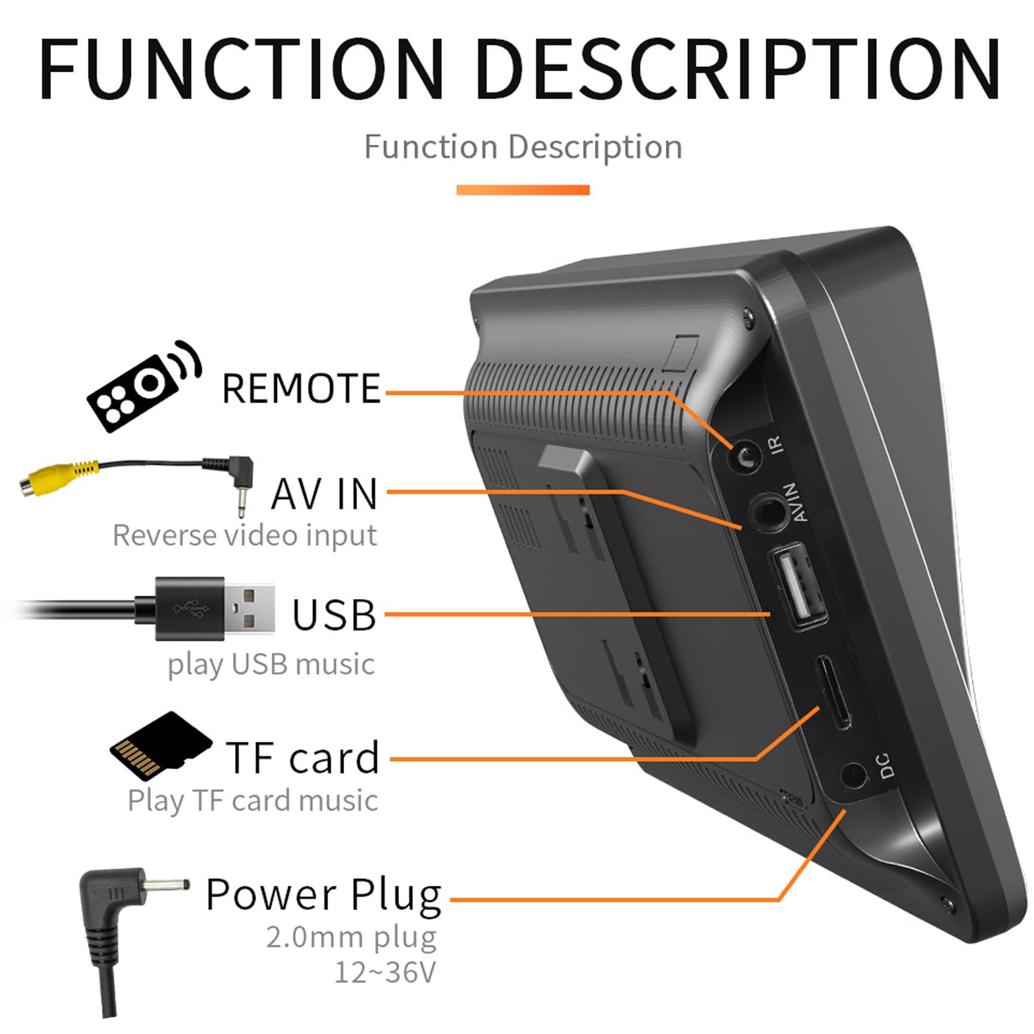 Portatile Monitor per Auto da 7" Wireless Carplay e Android Auto Autoradio con Telecomando Telecamera di Backup Bluetooth Mirrorlink Trasmettitore FM Porta per Scheda AUX/USB/TF