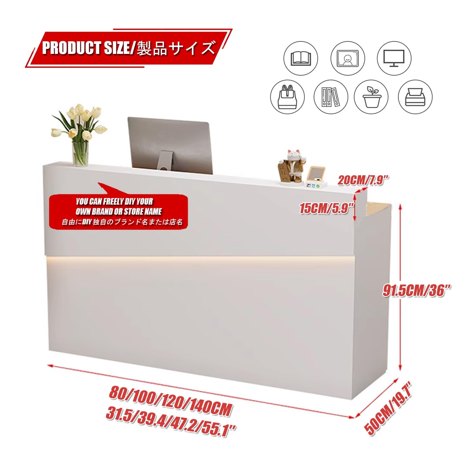 Moderno e compatto banco di ricezione salvaspazio per ufficio per salone di bellezza elegante hall cassa mobili altezza 120 cm/47 pollici perfetto per piccoli spazi