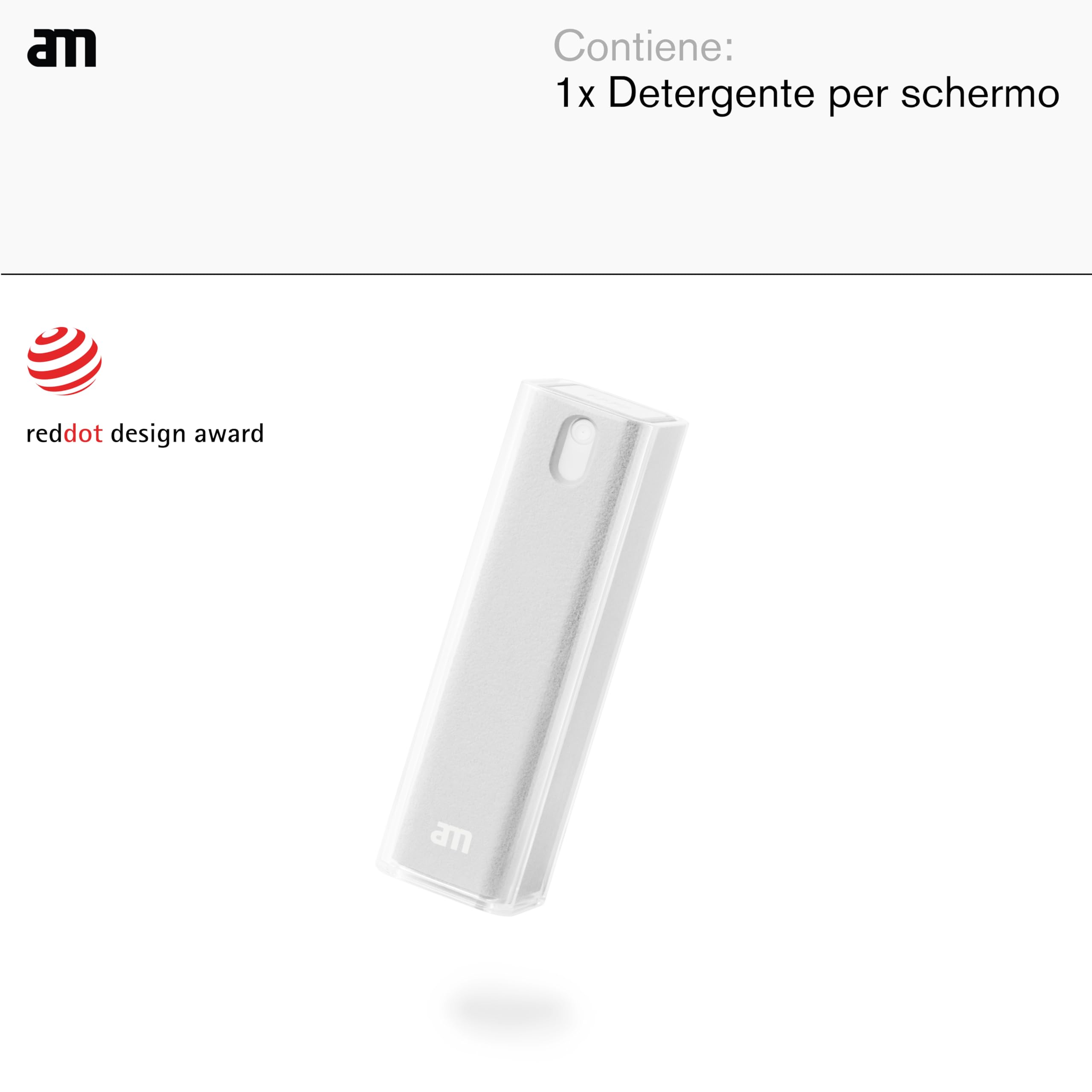am Spray Pulizia Schermo 2 in 1 con Panno in Microfibra Integrato per Smartphone, Tablet, Laptop, Monitor PC, Smart TV e Display Auto, Ricaricabile (Grigio Chiaro, 1 Pack)