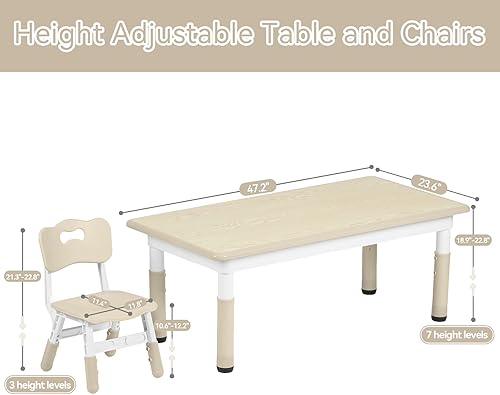 Miniatura 2 de Juego de mesa y 4 sillas para niños, escritorio de estudio para niños, mesa de comedor, escritorio de plástico ajustable en altura ajustable, Grano