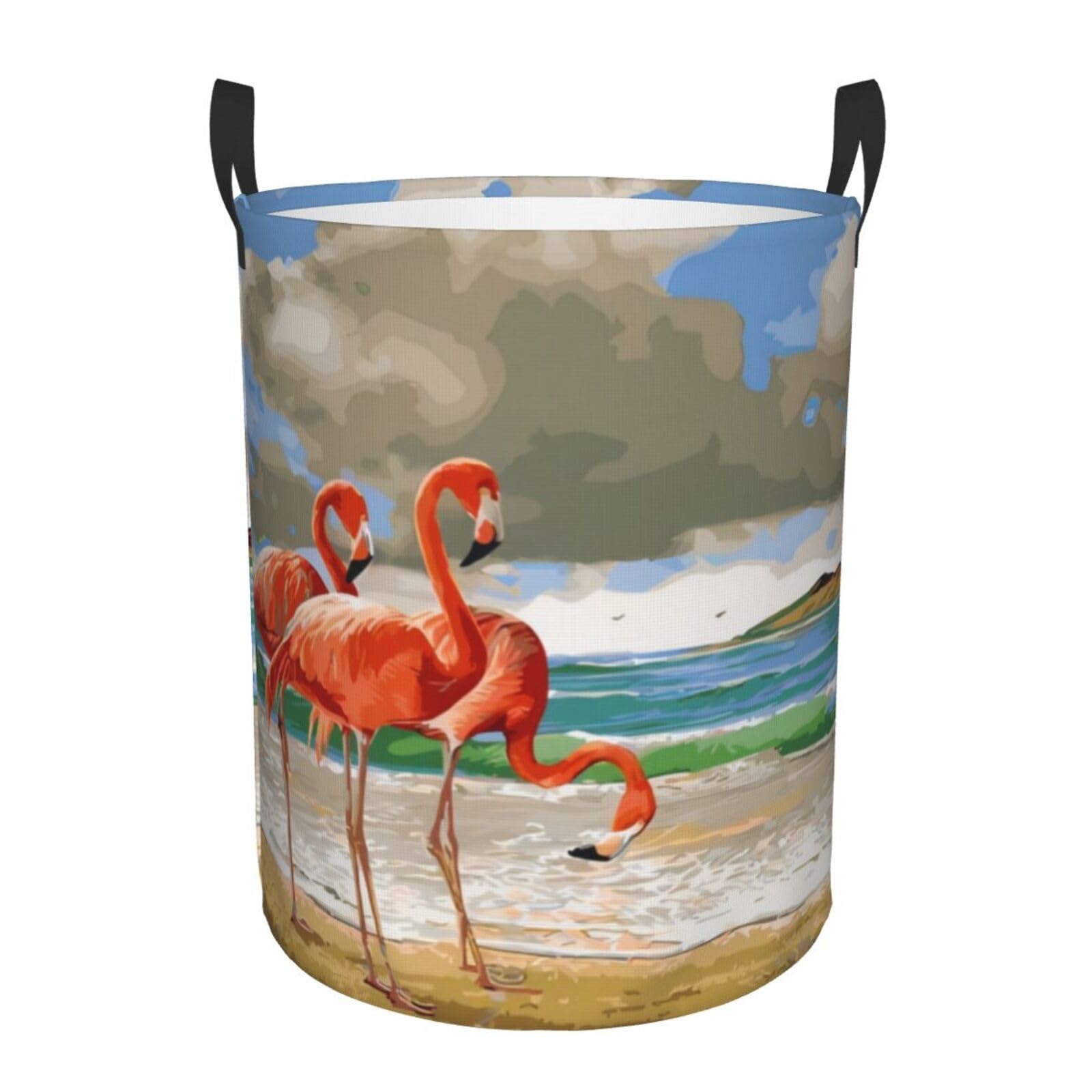 M Circular Hamper – Collapsible Flamingo Beach Print Laundry Basket