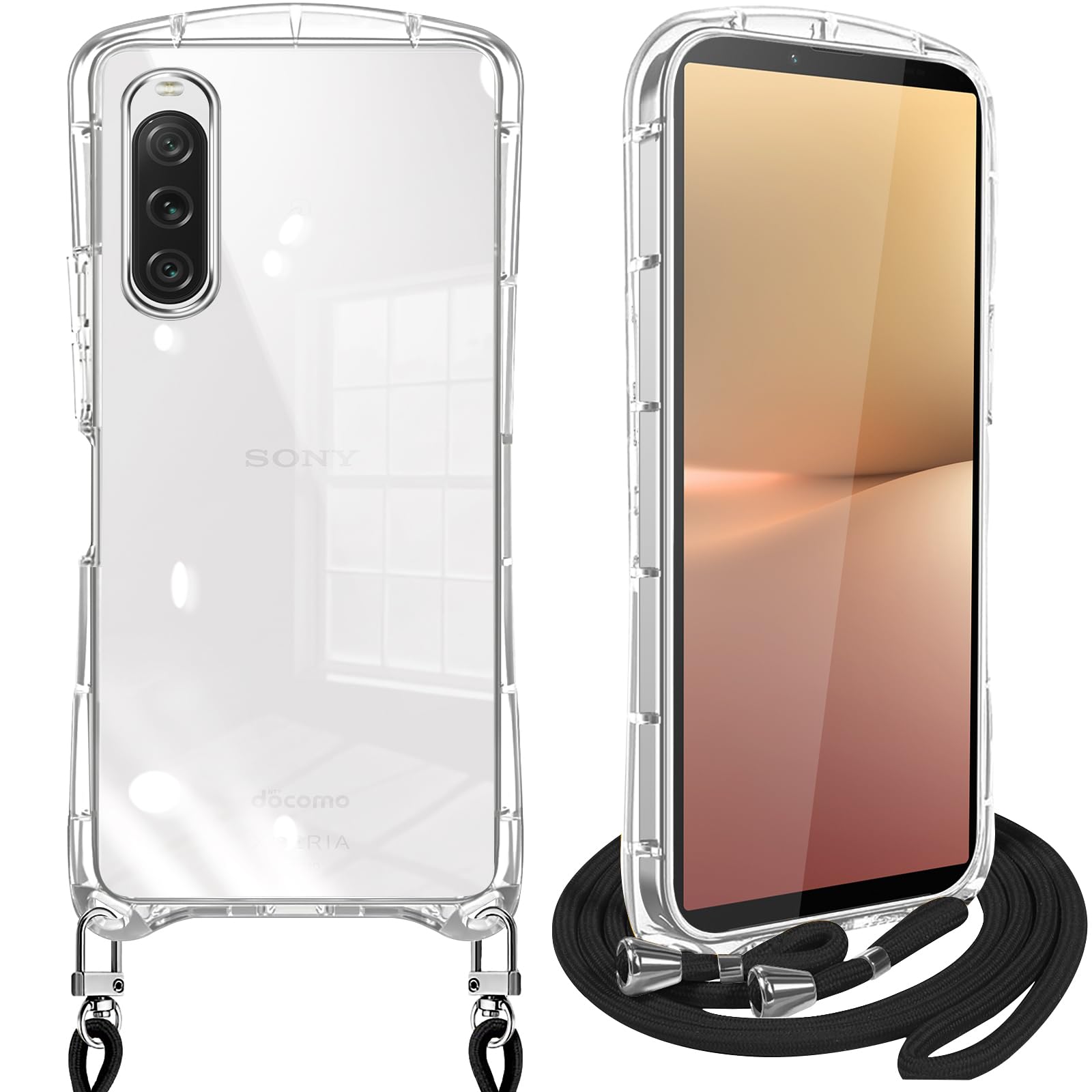 SONY Xperia 10 V 本体 ブラック 保護クリアケース付 強化ガラスフィルム セット クリアケース Xperia 10 V SO-52D