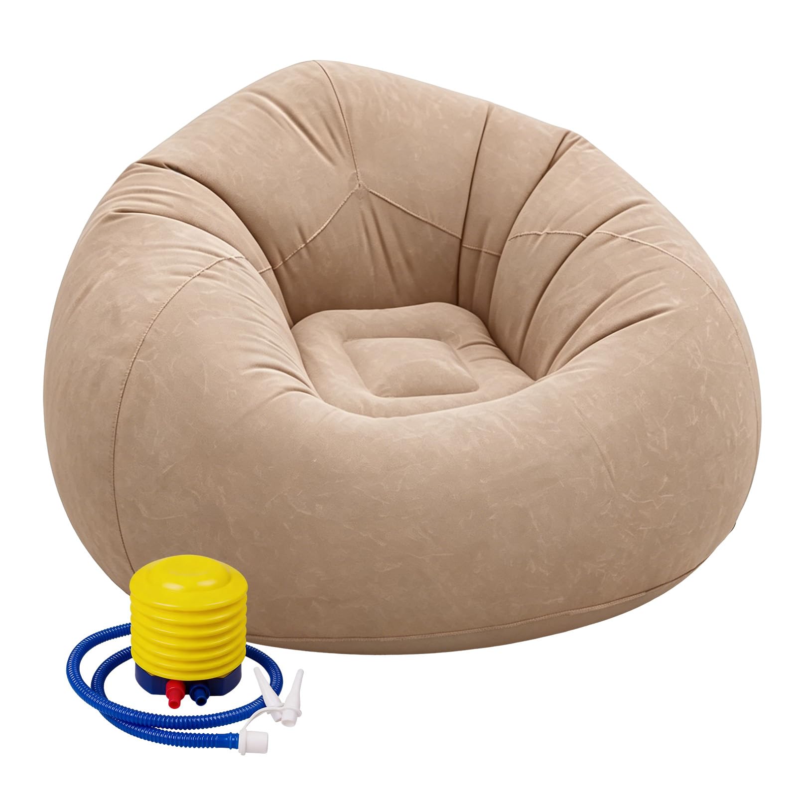 FARYODI Divano gonfiabile, poltrona gonfiabile, 105 x 105 x 60 cm, ultra morbida, senza riempimento di fagioli, gonfiabile e portatile, per soggiorno, giardino, campeggio (caffè)
